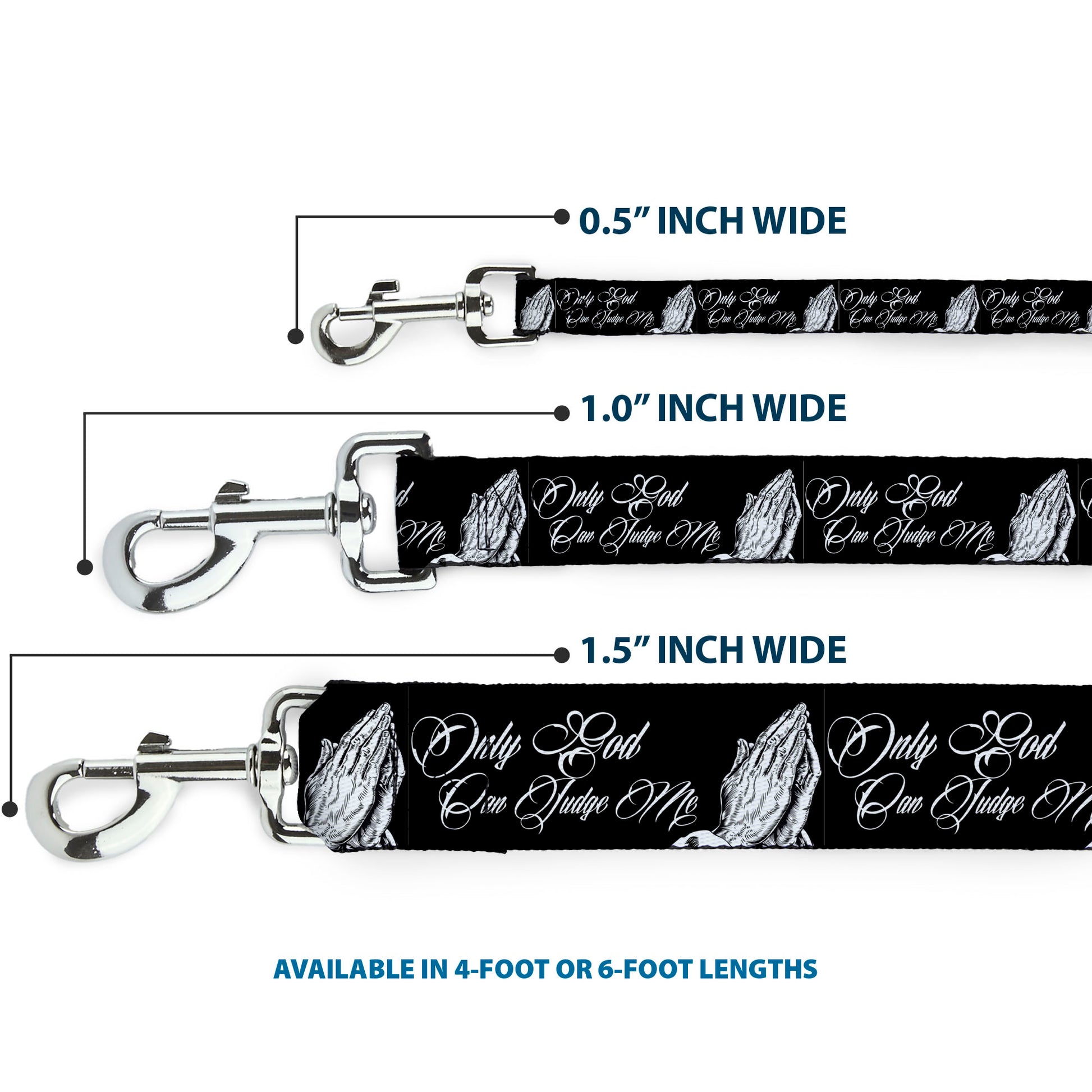 Dog Leash - ONLY GOD CAN JUDGE ME Script/Praying Hands Black/White Dog Leashes Buckle-Down