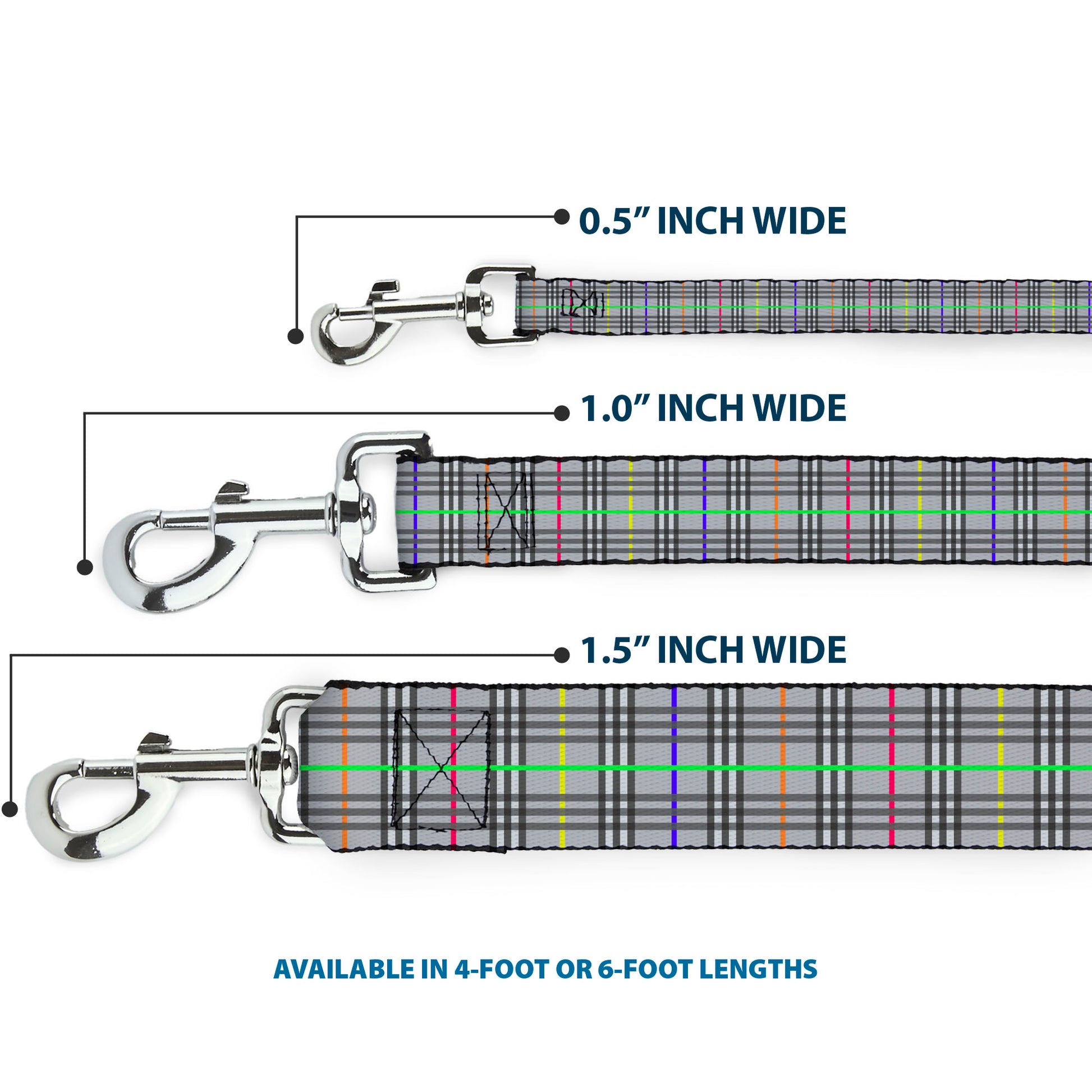 Dog Leash - Plaid Gray/Multi Neon Dog Leashes Buckle-Down