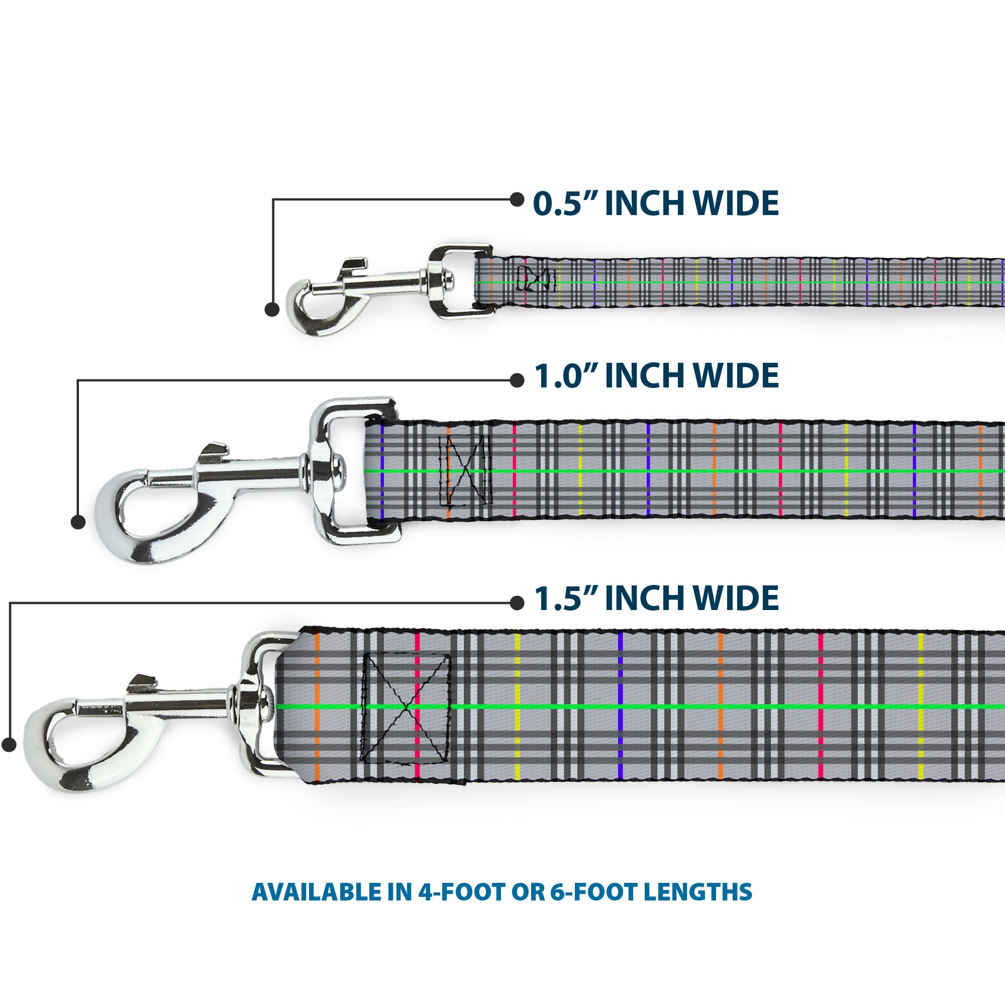 Dog Leash - Plaid Gray/Multi Neon Dog Leashes Buckle-Down