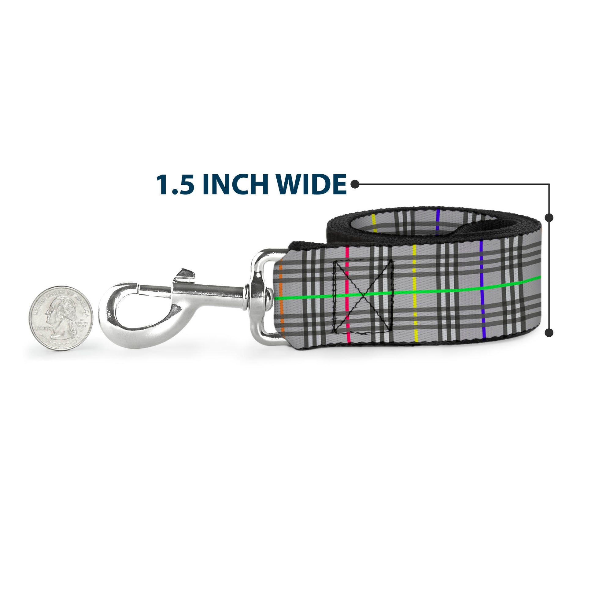 Dog Leash - Plaid Gray/Multi Neon Dog Leashes Buckle-Down