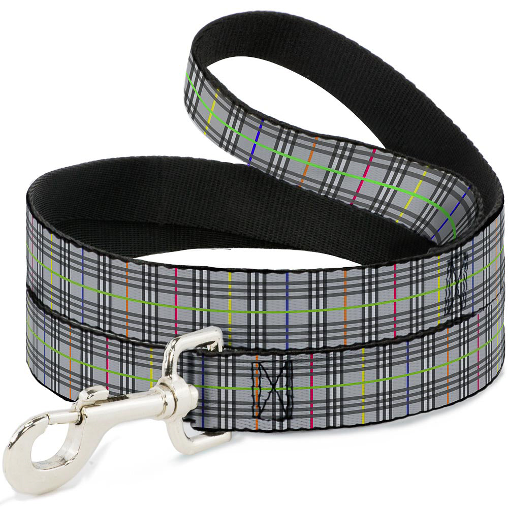 Dog Leash - Plaid Gray/Multi Neon Dog Leashes Buckle-Down
