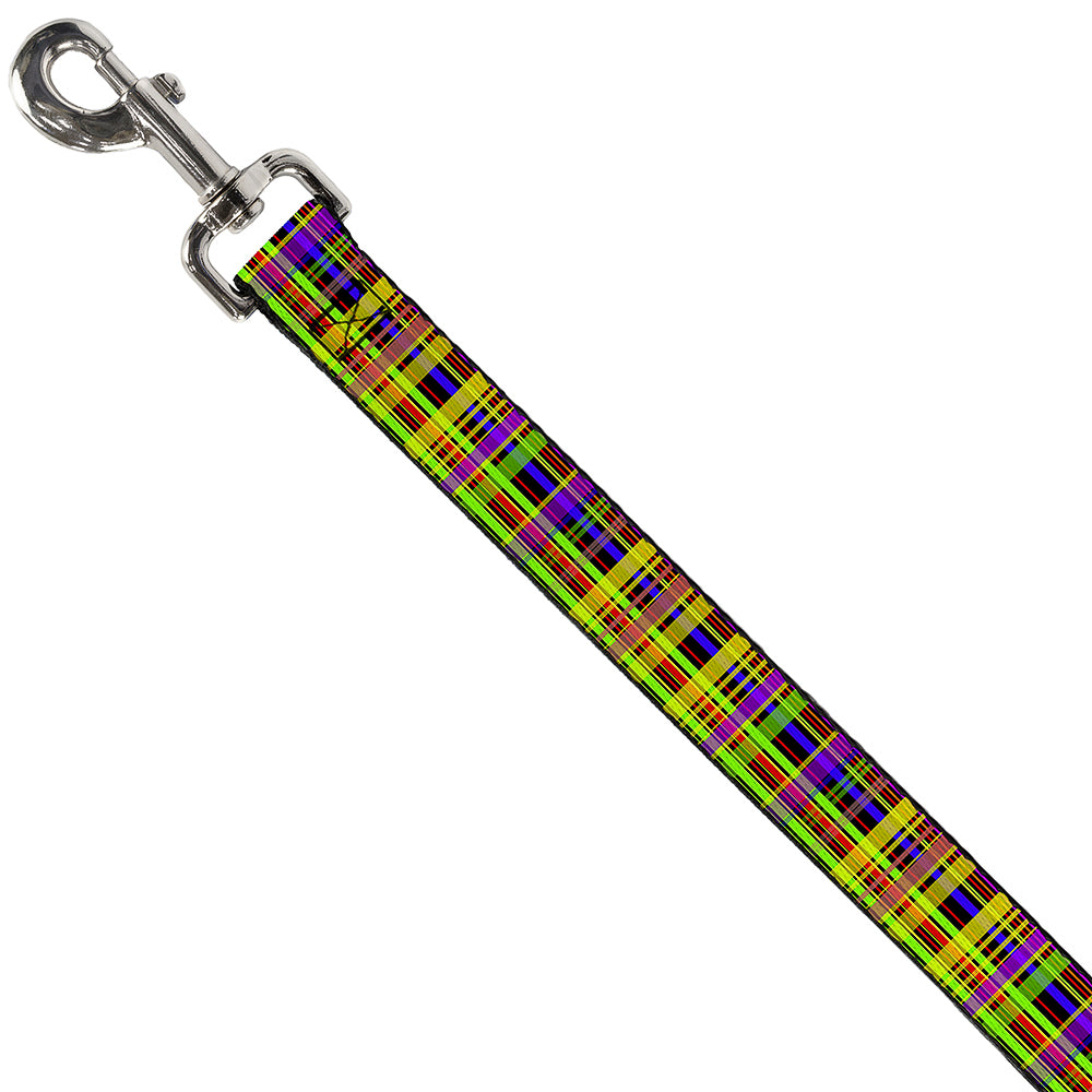 Dog Leash - Plaid Black/Multi Neon Dog Leashes Buckle-Down