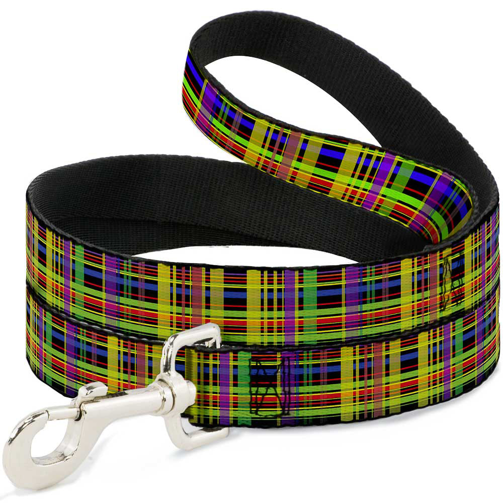 Dog Leash - Plaid Black/Multi Neon Dog Leashes Buckle-Down