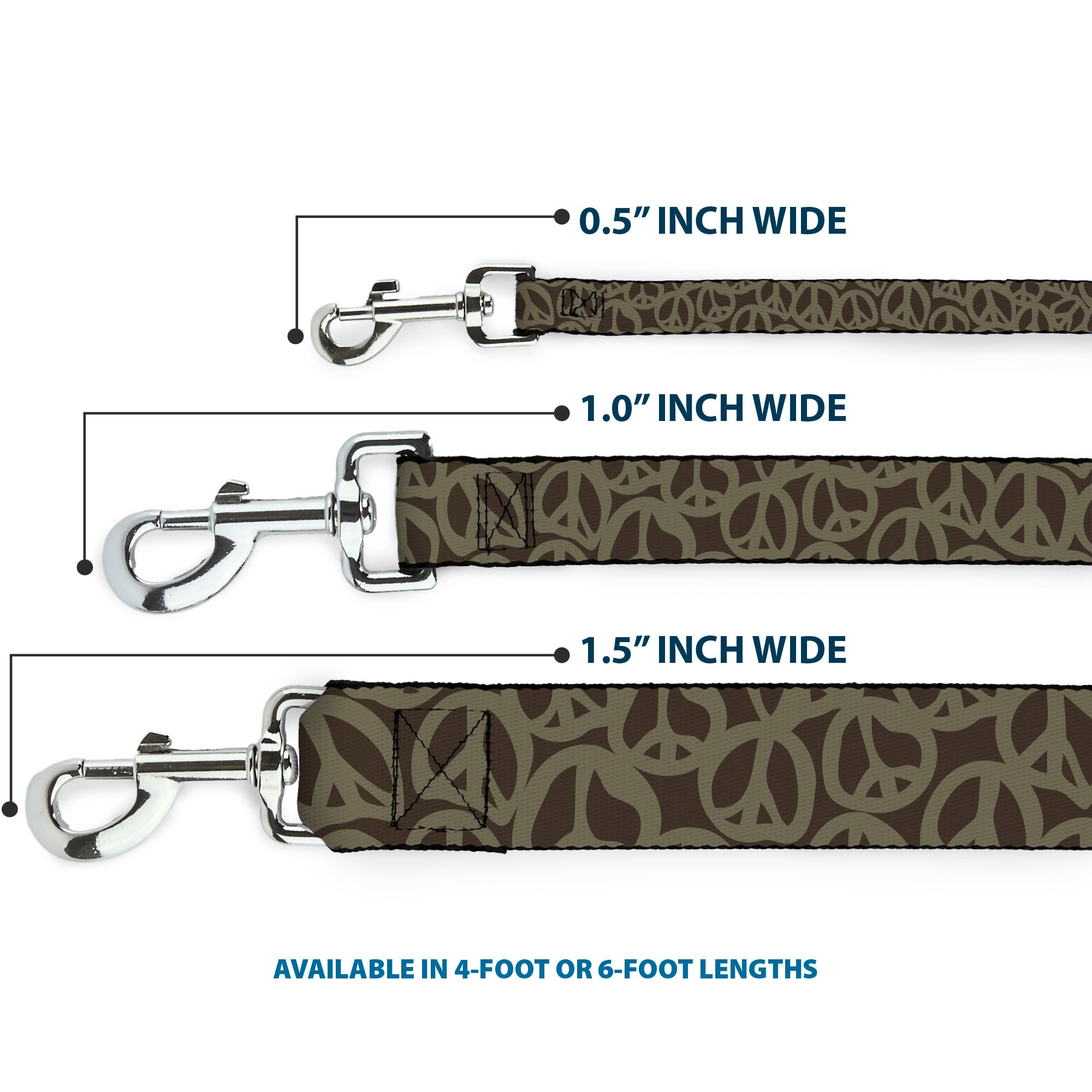 Dog Leash - Peace Brown/Olive Dog Leashes Buckle-Down