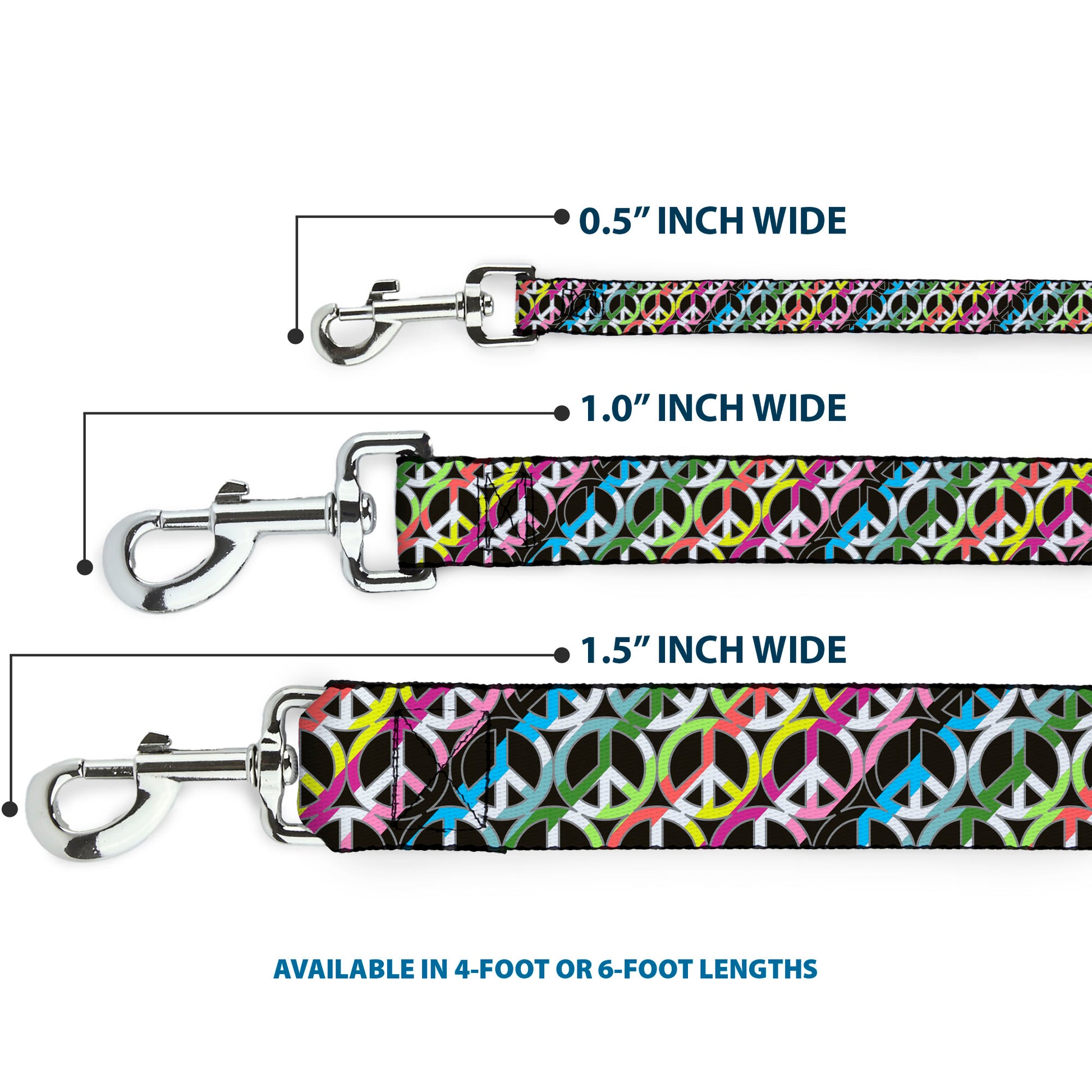Dog Leash - Peace Black/Multi Stripes Dog Leashes Buckle-Down