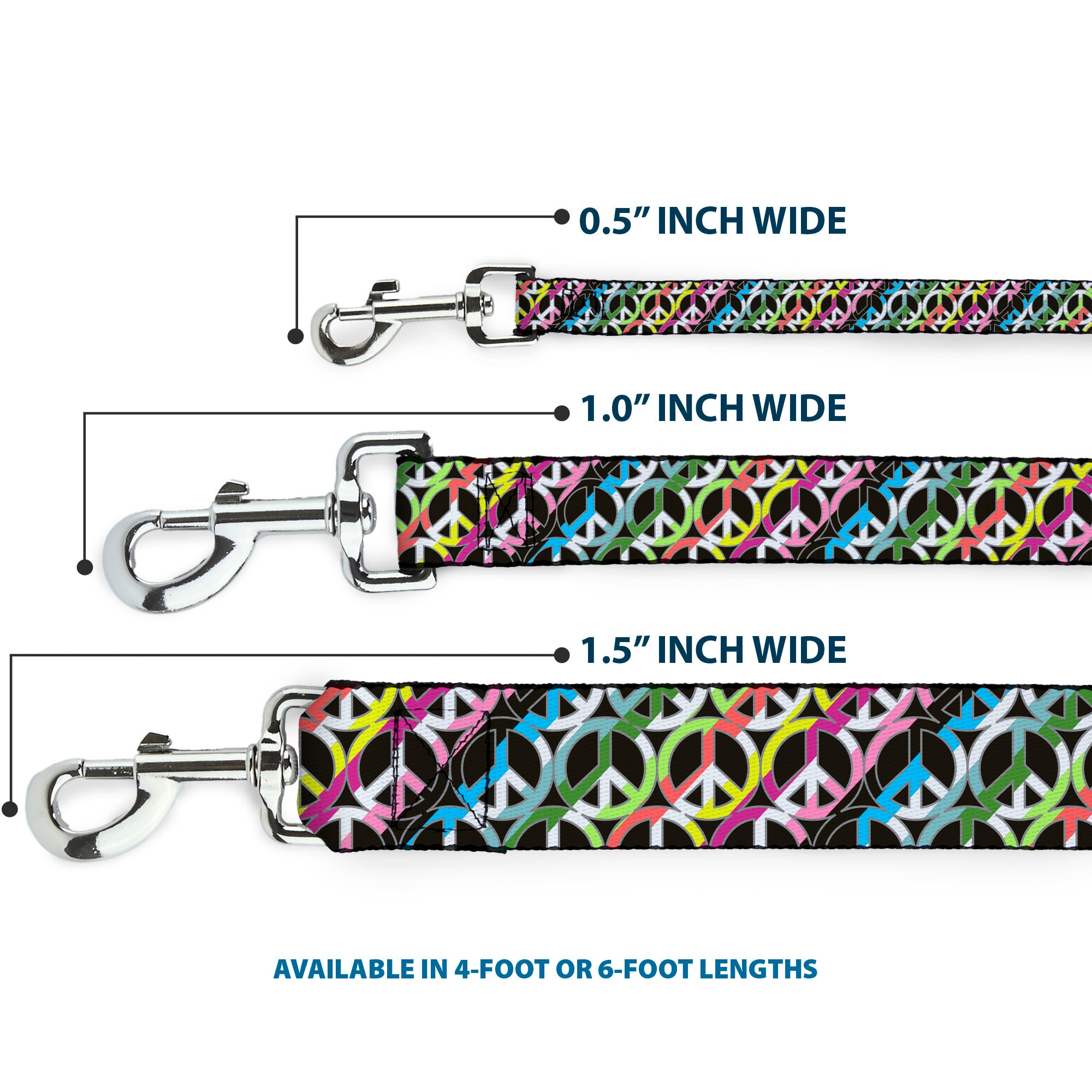Dog Leash - Peace Black/Multi Stripes Dog Leashes Buckle-Down