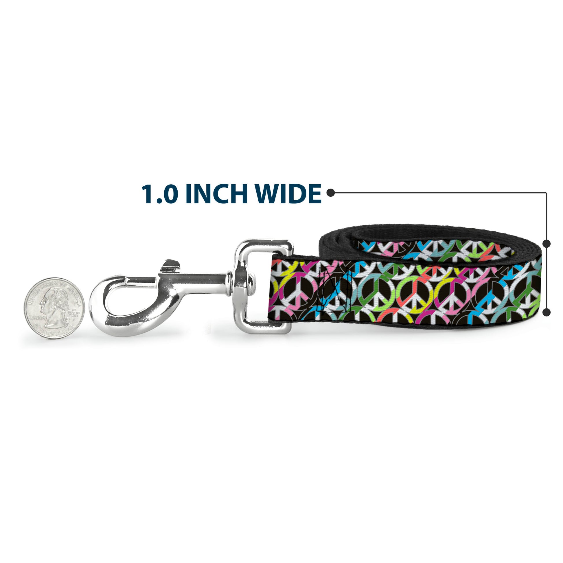 Dog Leash - Peace Black/Multi Stripes Dog Leashes Buckle-Down
