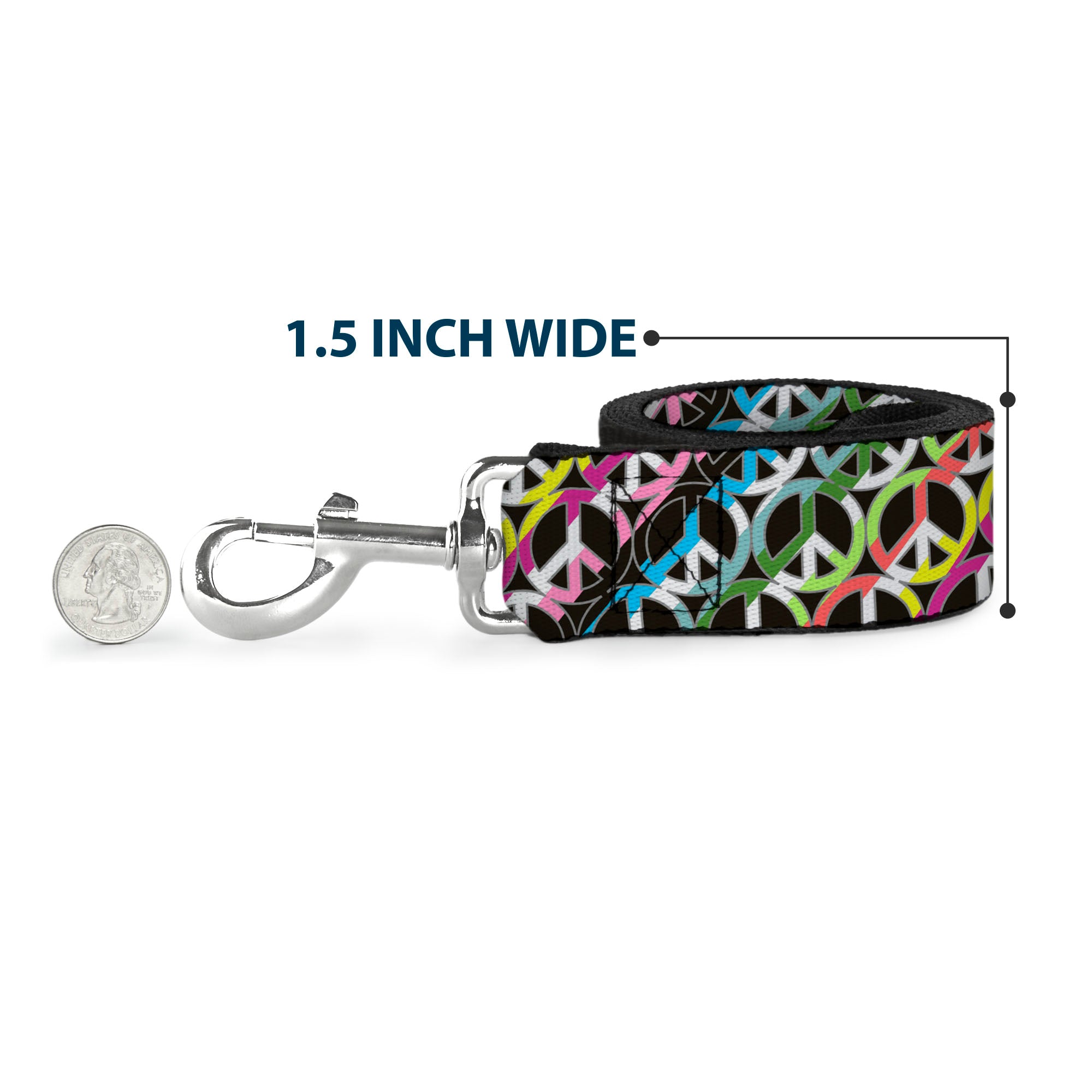 Dog Leash - Peace Black/Multi Stripes Dog Leashes Buckle-Down