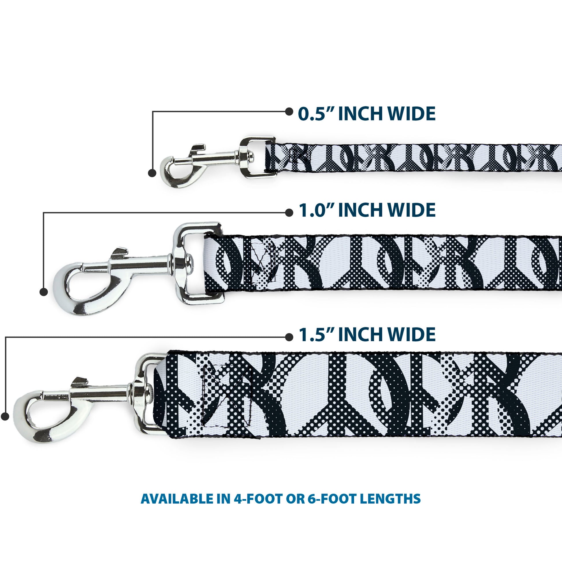Dog Leash - Peace Dots White/Black Dog Leashes Buckle-Down