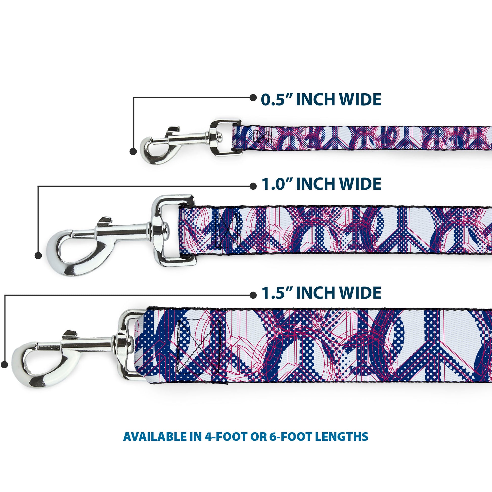 Dog Leash - Peace Mixed White/Blue/Pink Dog Leashes Buckle-Down