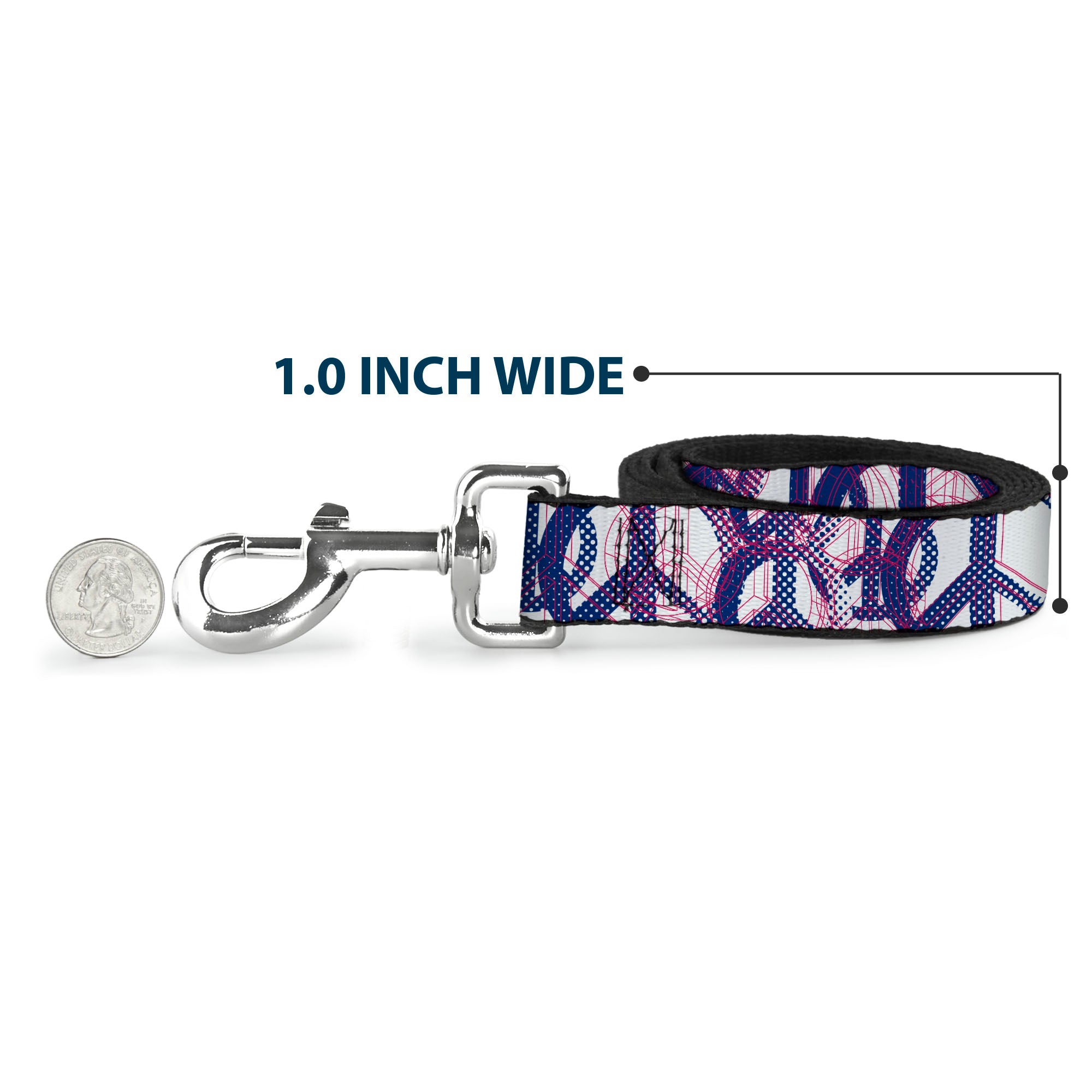 Dog Leash - Peace Mixed White/Blue/Pink Dog Leashes Buckle-Down