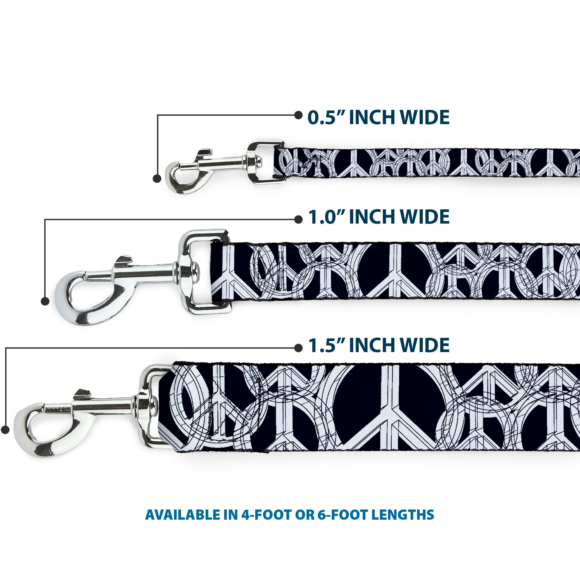 Dog Leash - Peace Sketch Black/White Dog Leashes Buckle-Down