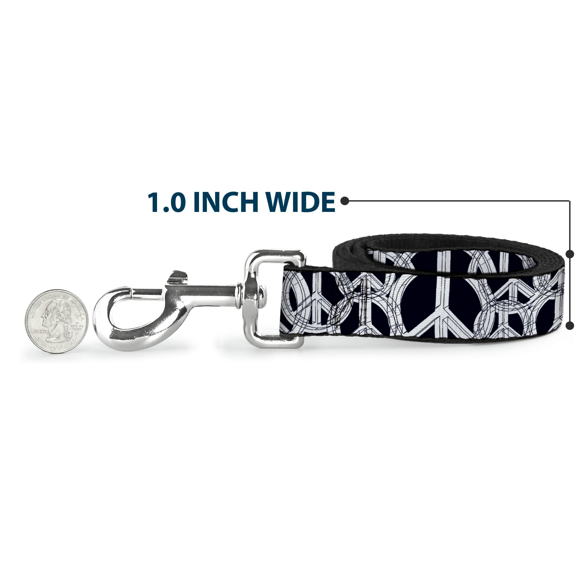 Dog Leash - Peace Sketch Black/White Dog Leashes Buckle-Down