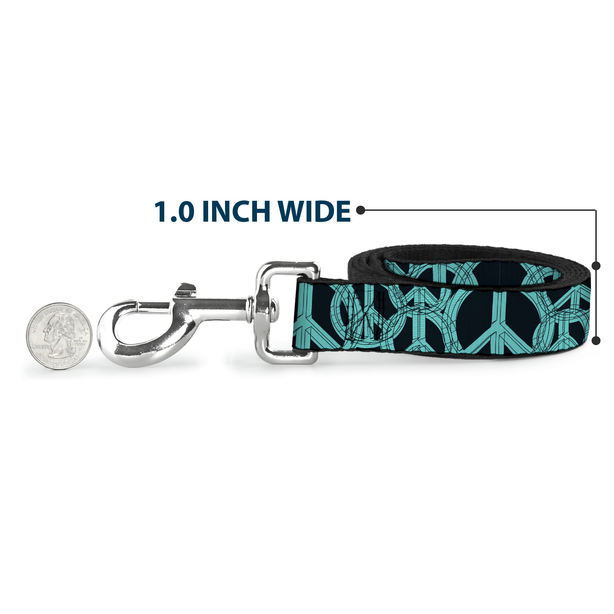 Dog Leash - Peace Sketch Black/Baby Blue Dog Leashes Buckle-Down