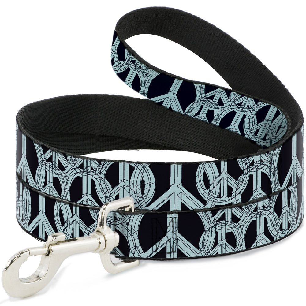 Dog Leash - Peace Sketch Black/Baby Blue Dog Leashes Buckle-Down