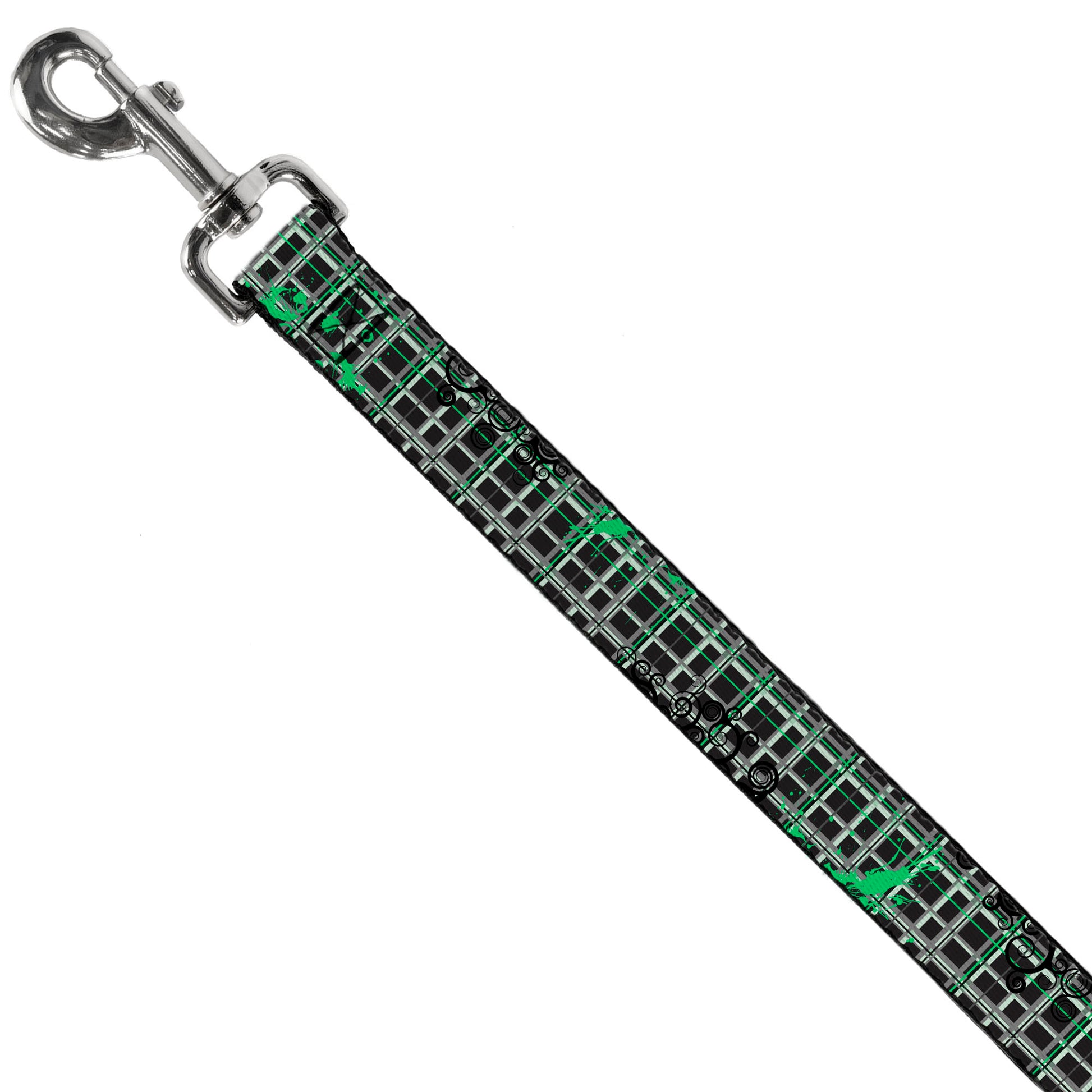 Dog Leash - Plaid Curls White/Black/Gray/Green Dog Leashes Buckle-Down