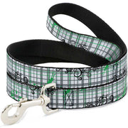 Dog Leash - Plaid Curls White/Black/Gray/Green Dog Leashes Buckle-Down