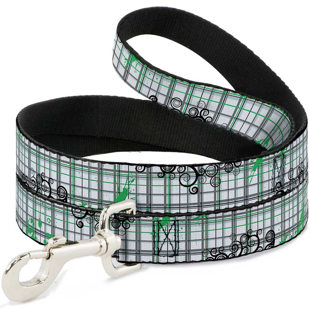 Dog Leash - Plaid Curls White/Black/Gray/Green Dog Leashes Buckle-Down
