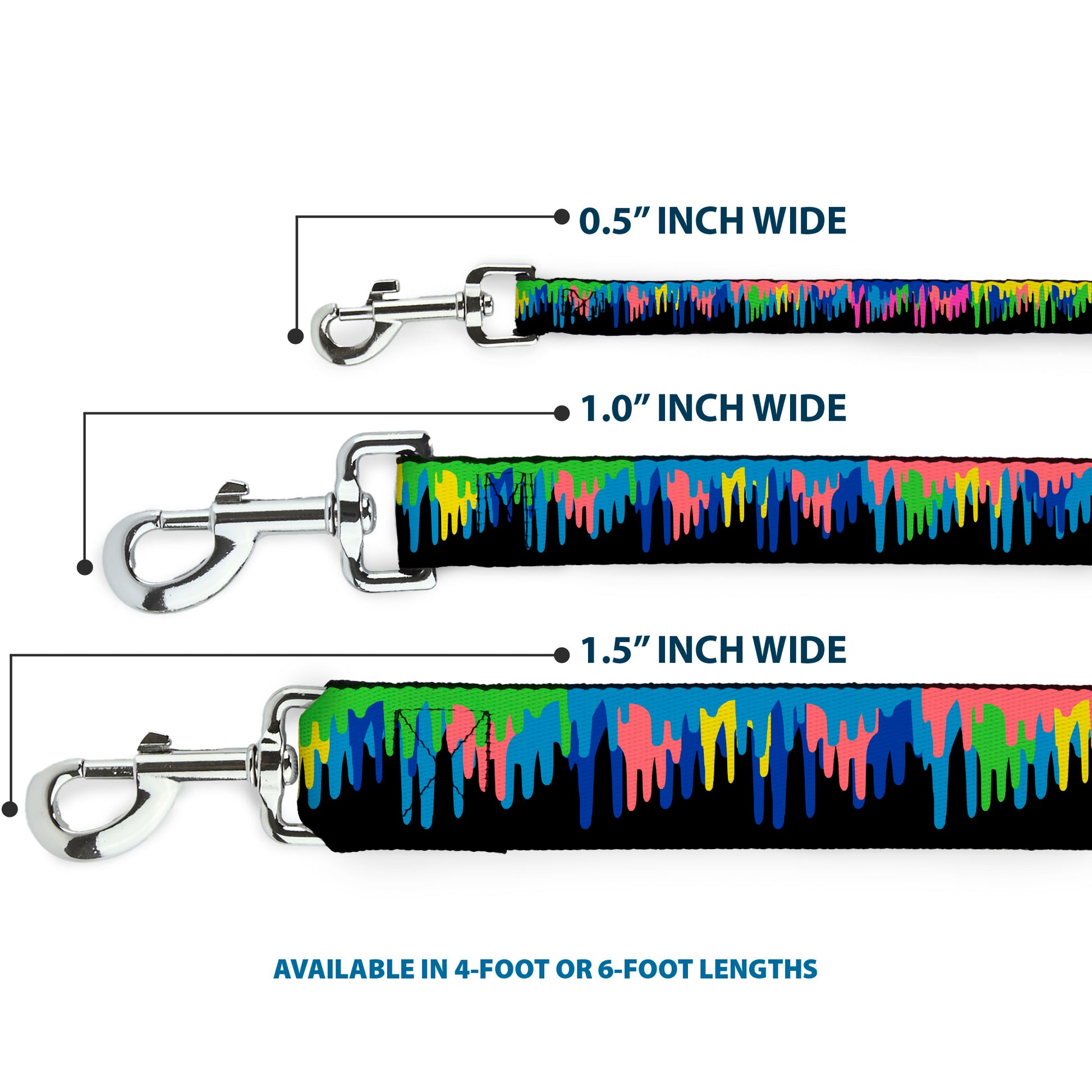 Dog Leash - Paint Drips Black/Multi Neon Dog Leashes Buckle-Down