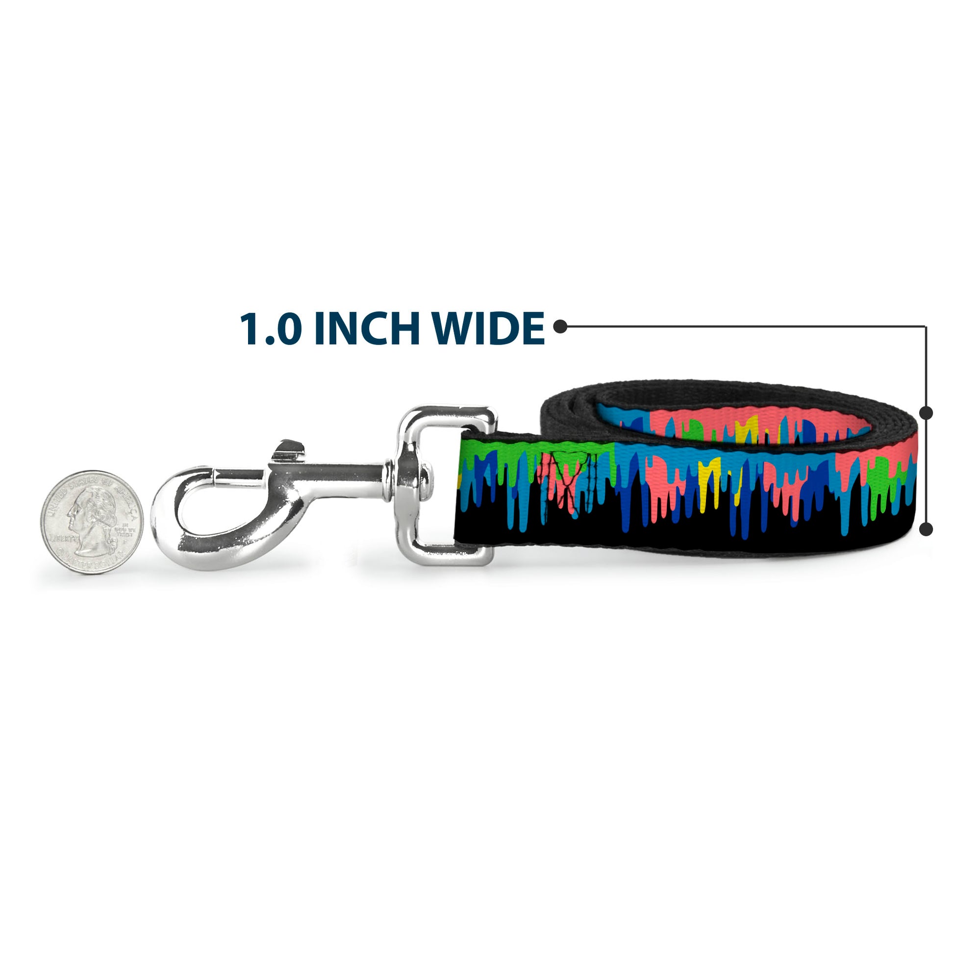 Dog Leash - Paint Drips Black/Multi Neon Dog Leashes Buckle-Down