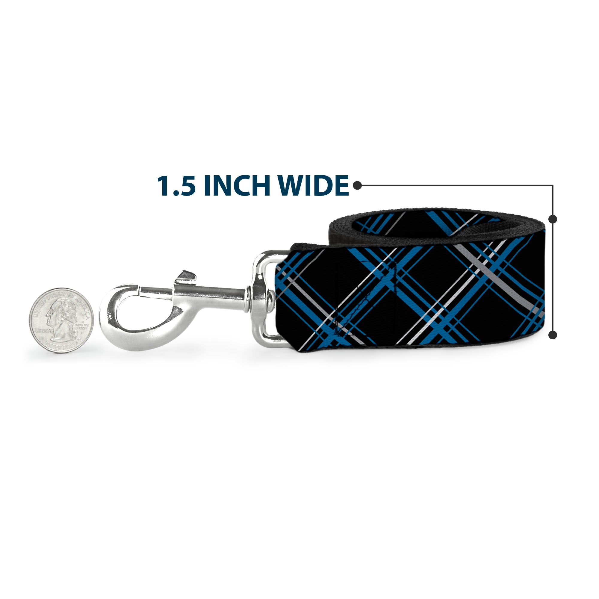 Dog Leash - Plaid Black/Turquoise/Gray Dog Leashes Buckle-Down
