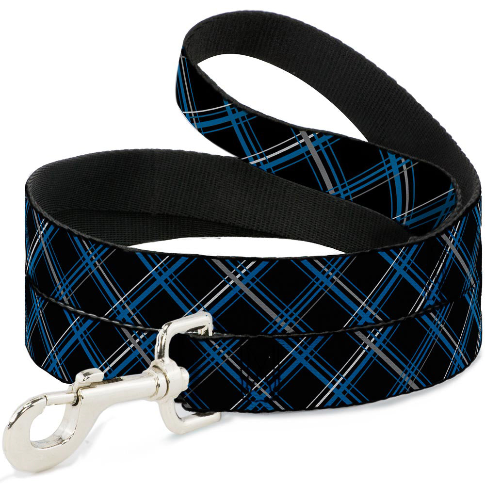 Dog Leash - Plaid Black/Turquoise/Gray Dog Leashes Buckle-Down