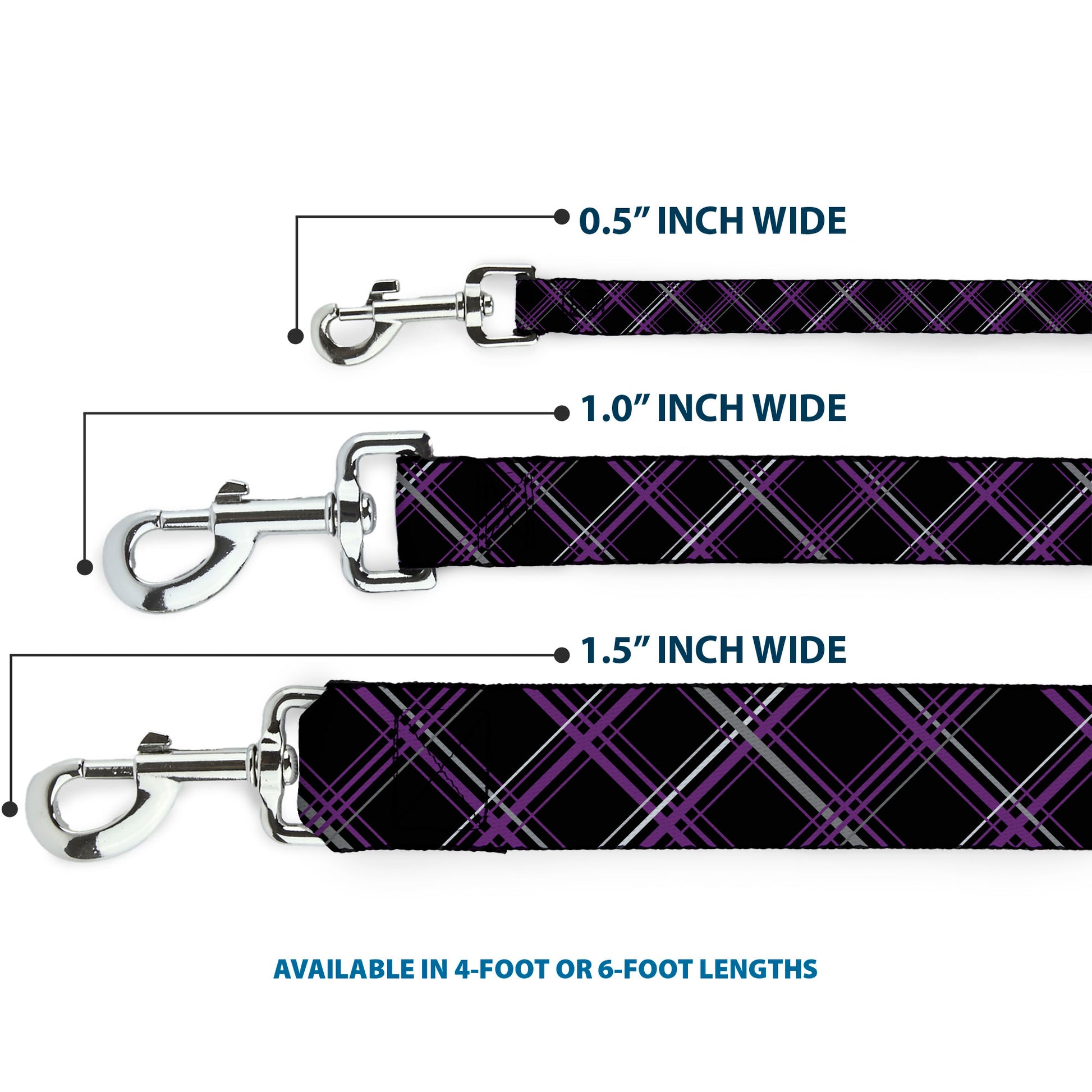 Dog Leash - Plaid Black/Purple/Gray Dog Leashes Buckle-Down