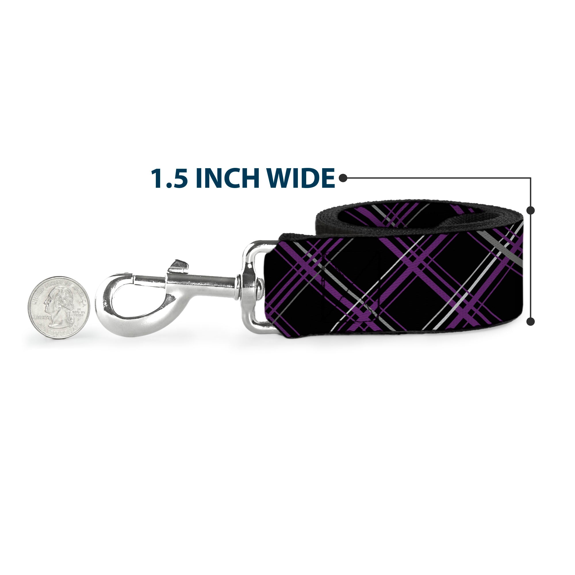 Dog Leash - Plaid Black/Purple/Gray Dog Leashes Buckle-Down