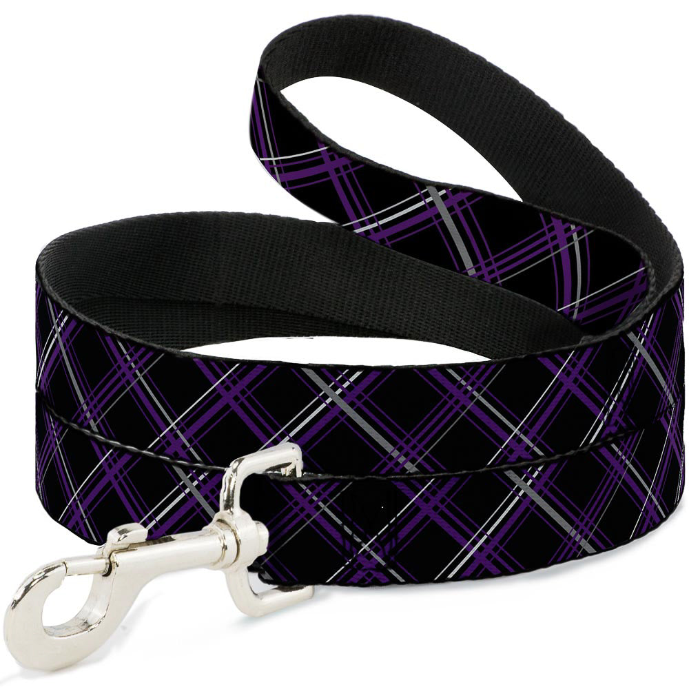 Dog Leash - Plaid Black/Purple/Gray Dog Leashes Buckle-Down