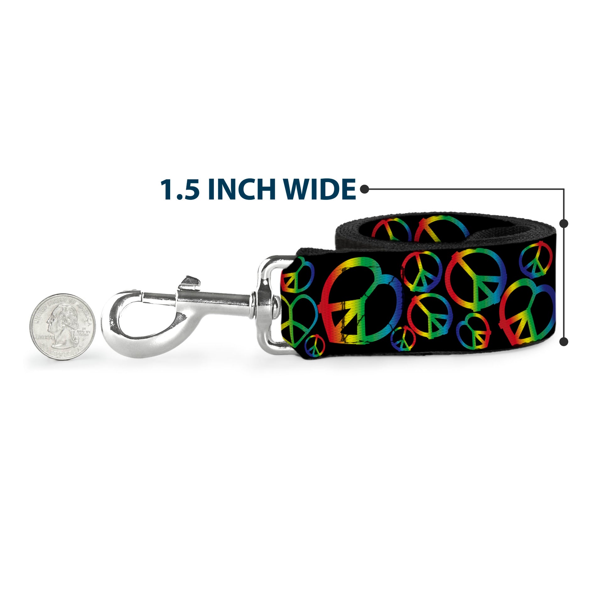 Dog Leash - Peace Heart Black/Rainbow Ombre Dog Leashes Buckle-Down