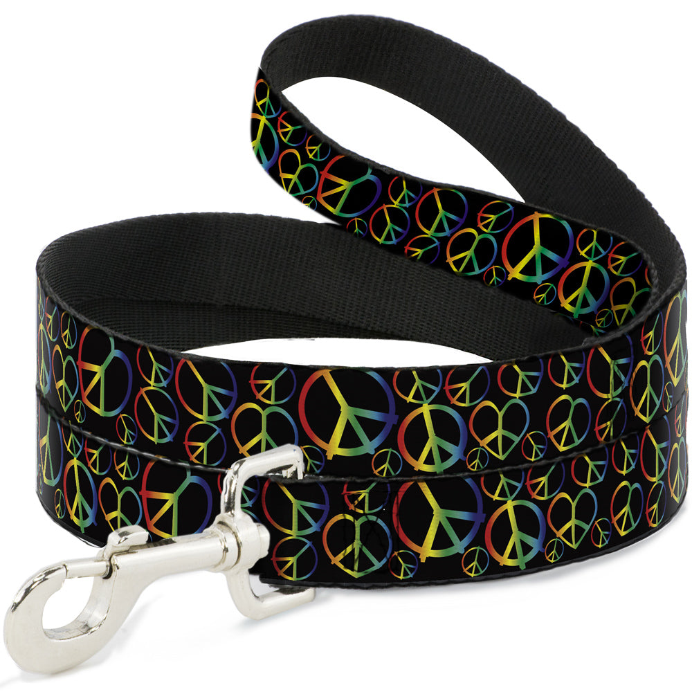 Dog Leash - Peace Heart Black/Rainbow Ombre Dog Leashes Buckle-Down