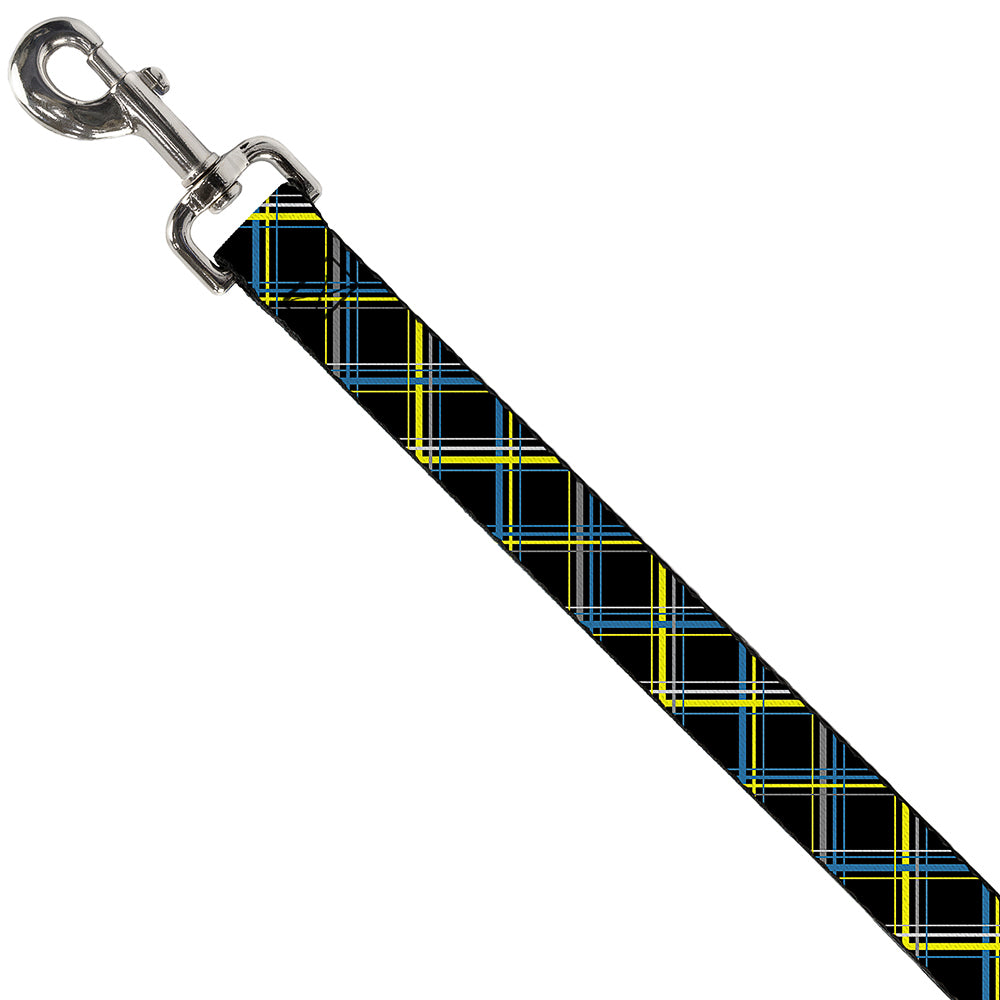 Dog Leash - Plaid Black/Yellow/Turquoise/Gray Dog Leashes Buckle-Down