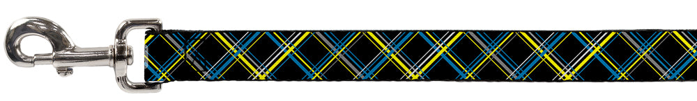 Dog Leash - Plaid Black/Yellow/Turquoise/Gray Dog Leashes Buckle-Down