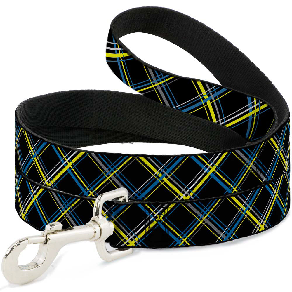 Dog Leash - Plaid Black/Yellow/Turquoise/Gray Dog Leashes Buckle-Down