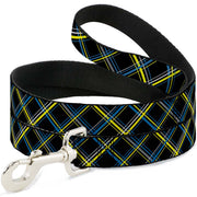 Dog Leash - Plaid Black/Yellow/Turquoise/Gray Dog Leashes Buckle-Down