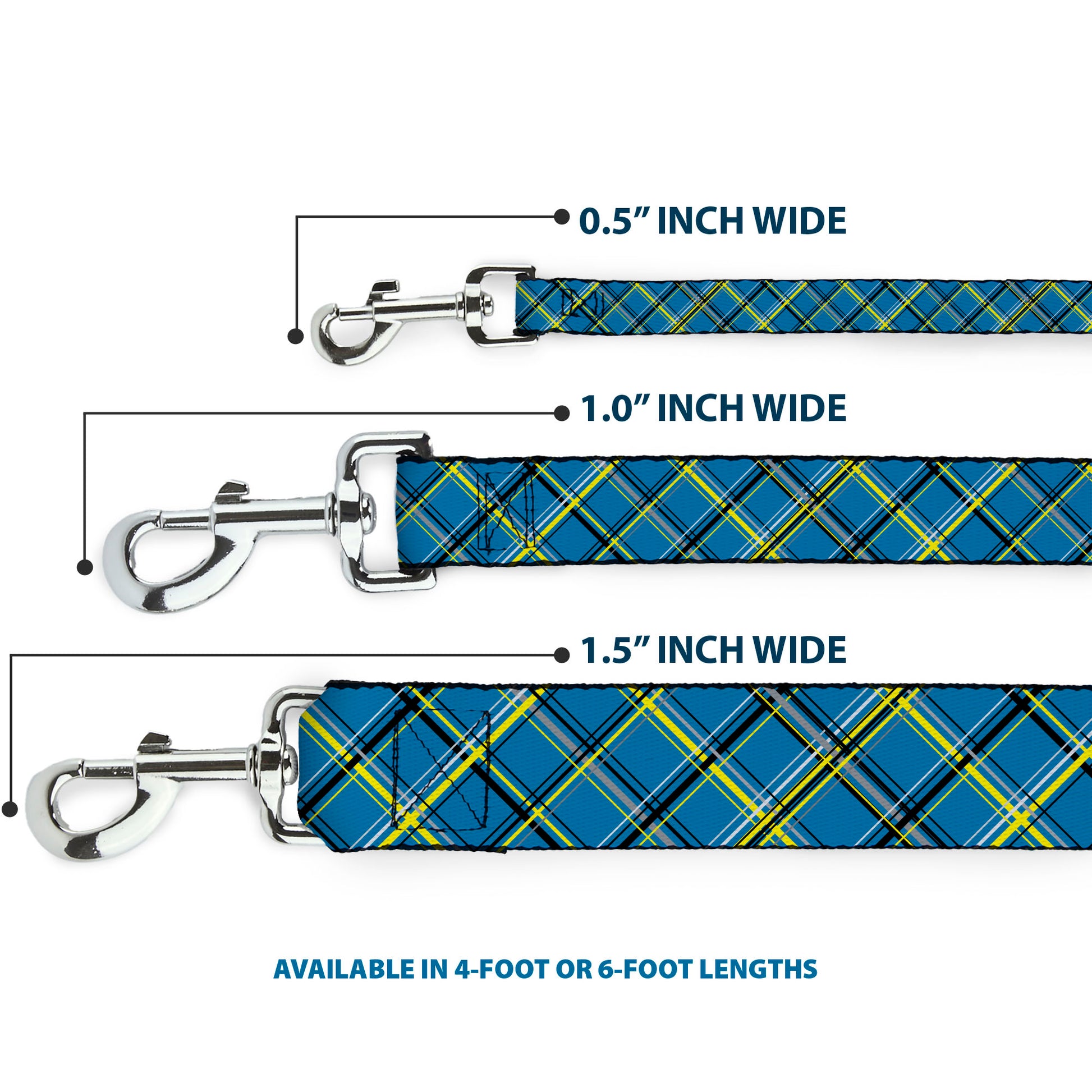 Dog Leash - Plaid Turquoise/Yellow/Black/Gray Dog Leashes Buckle-Down