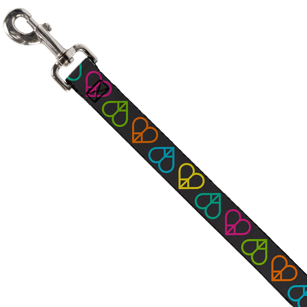 Dog Leash - Peace Hearts Repeat Black/Neon Dog Leashes Buckle-Down