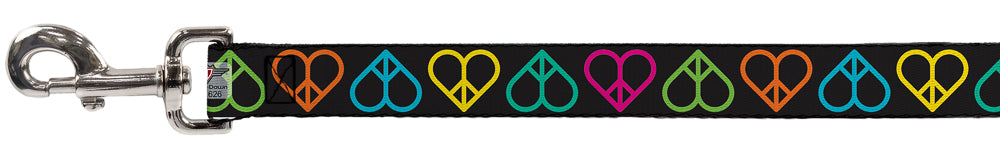 Dog Leash - Peace Hearts Repeat Black/Neon Dog Leashes Buckle-Down