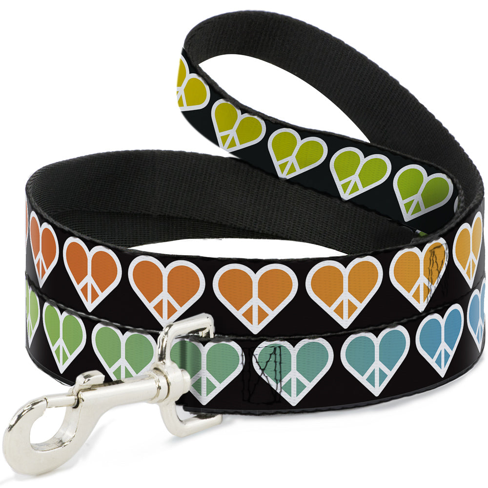 Dog Leash - Peace Hearts Repeat Fill Black/Rainbow Dog Leashes Buckle-Down