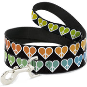 Dog Leash - Peace Hearts Repeat Fill Black/Rainbow Dog Leashes Buckle-Down