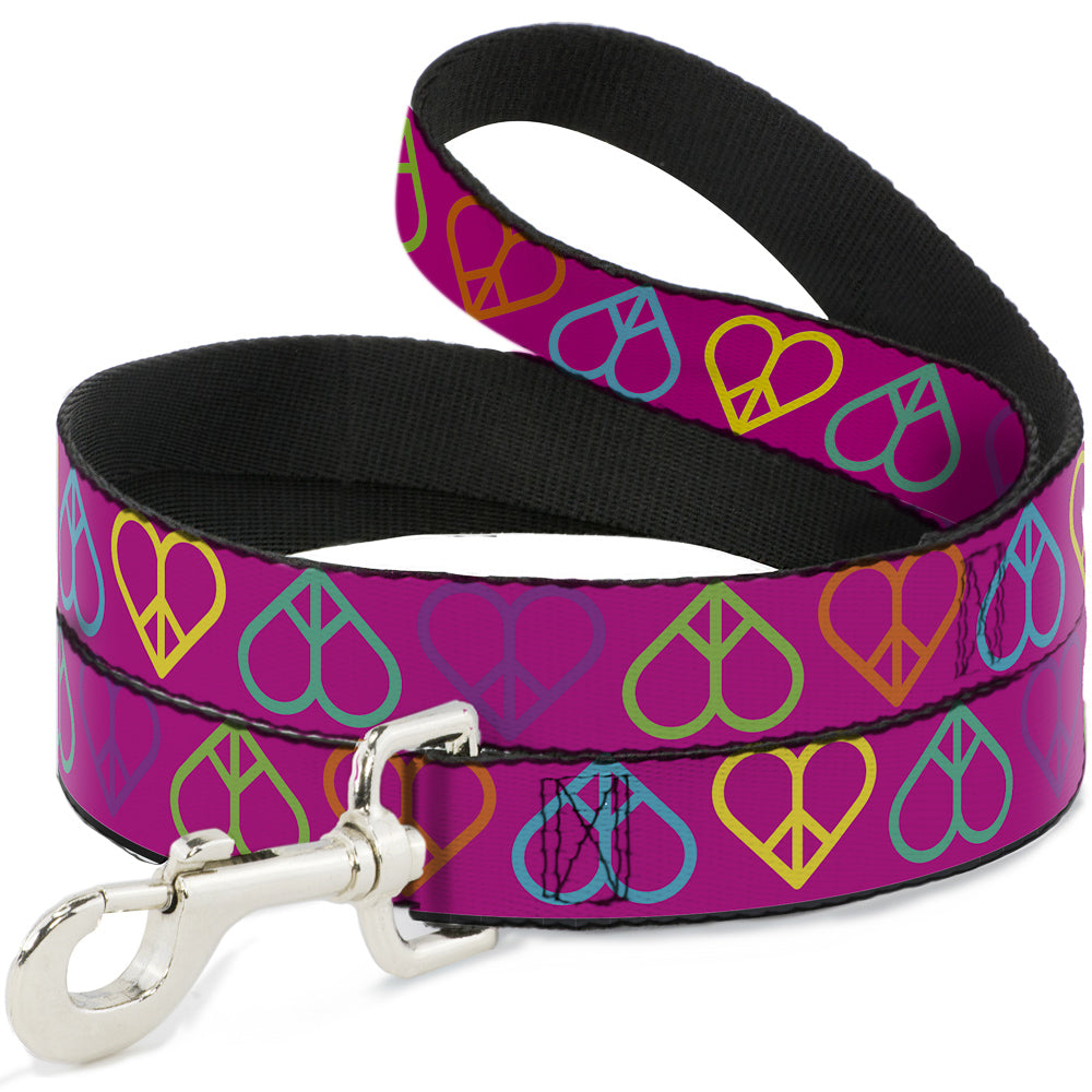 Dog Leash - Peace Hearts Repeat Fuchsia/Neon Dog Leashes Buckle-Down