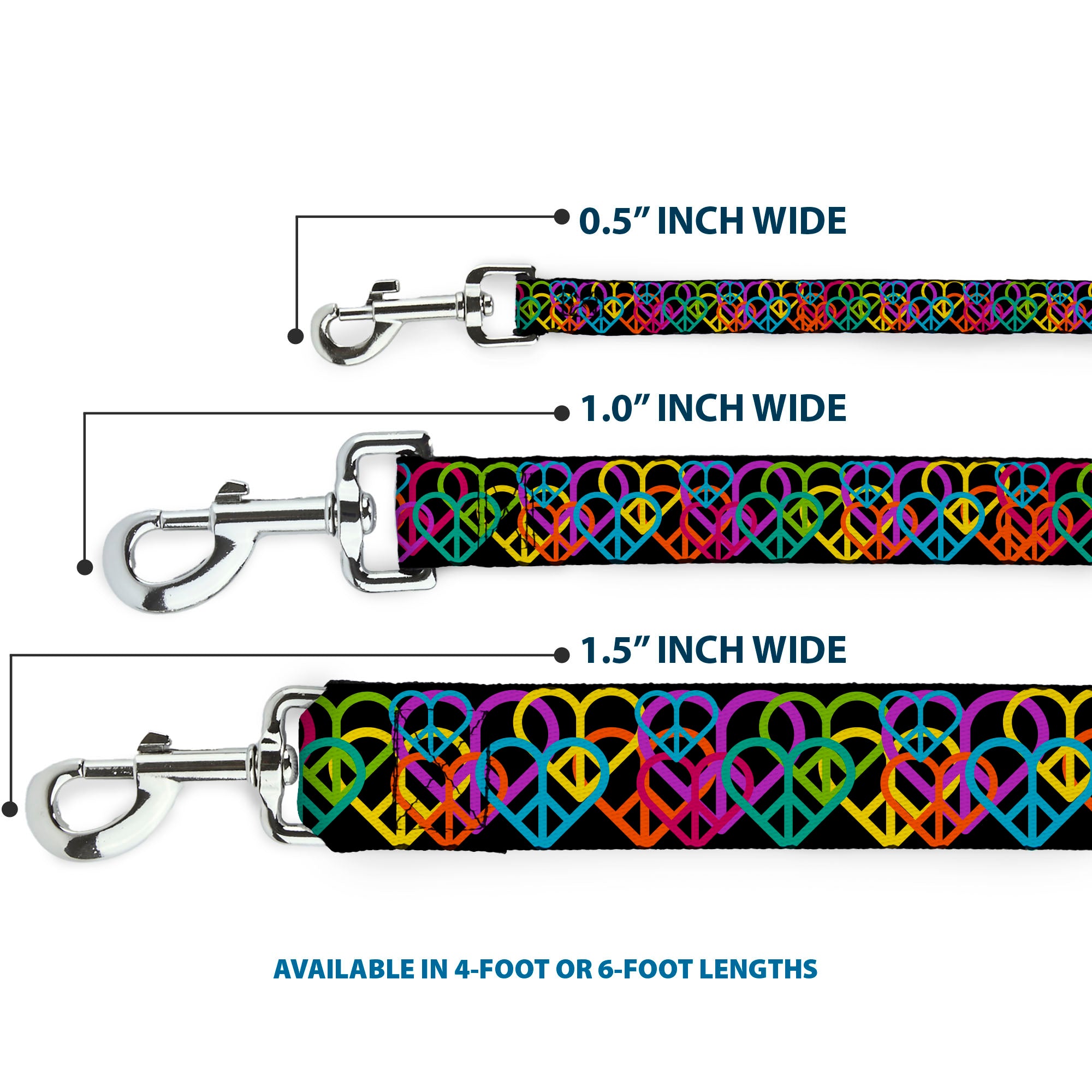 Dog Leash - Peace Hearts Stacked Black/Neon Dog Leashes Buckle-Down