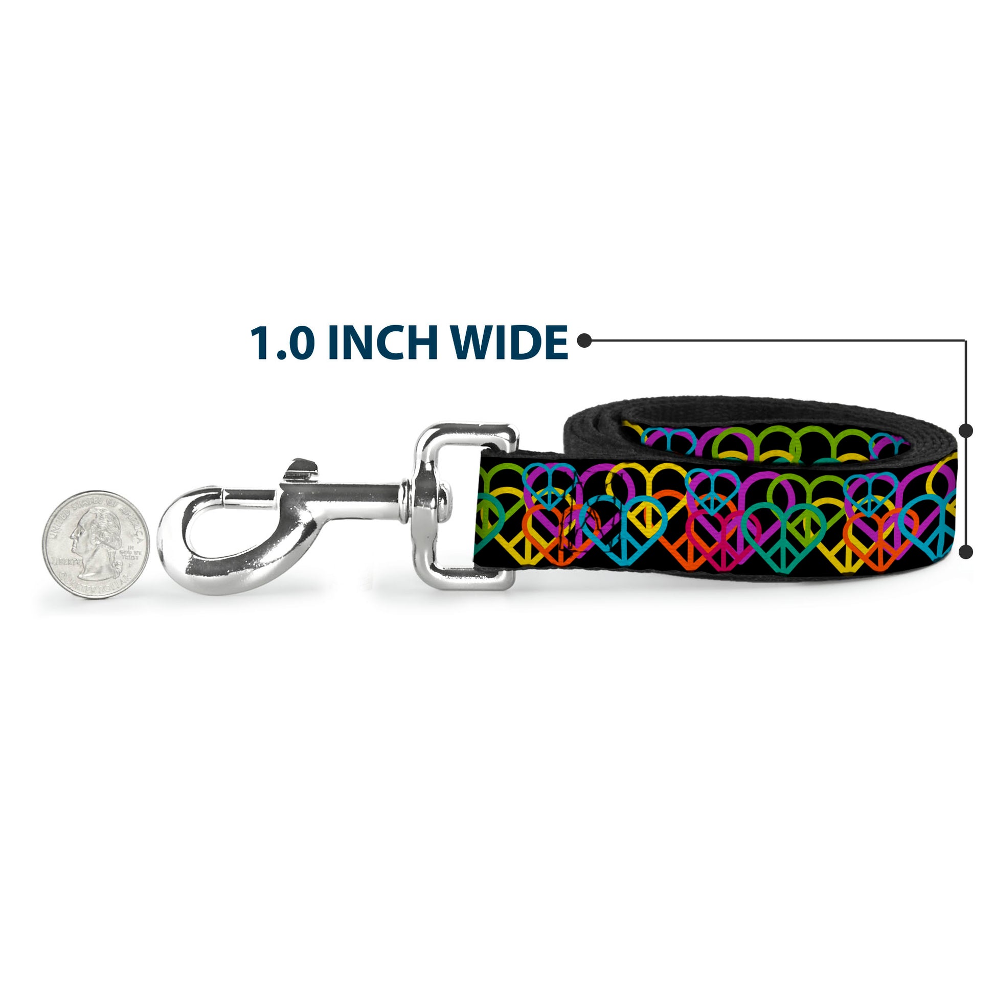 Dog Leash - Peace Hearts Stacked Black/Neon Dog Leashes Buckle-Down