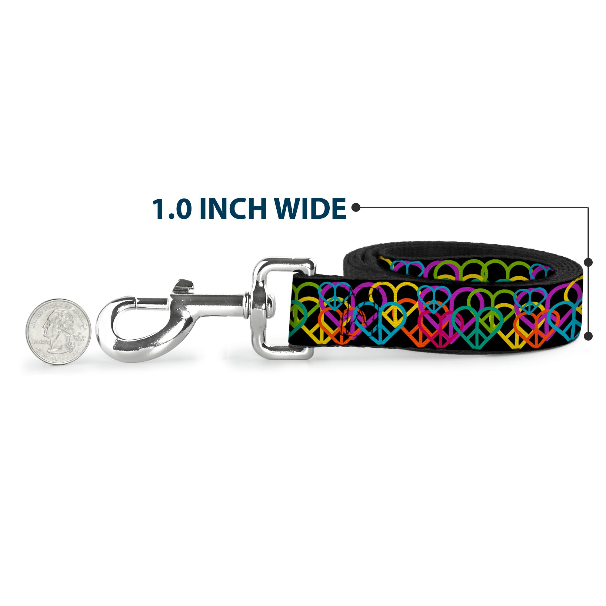 Dog Leash - Peace Hearts Stacked Black/Neon Dog Leashes Buckle-Down