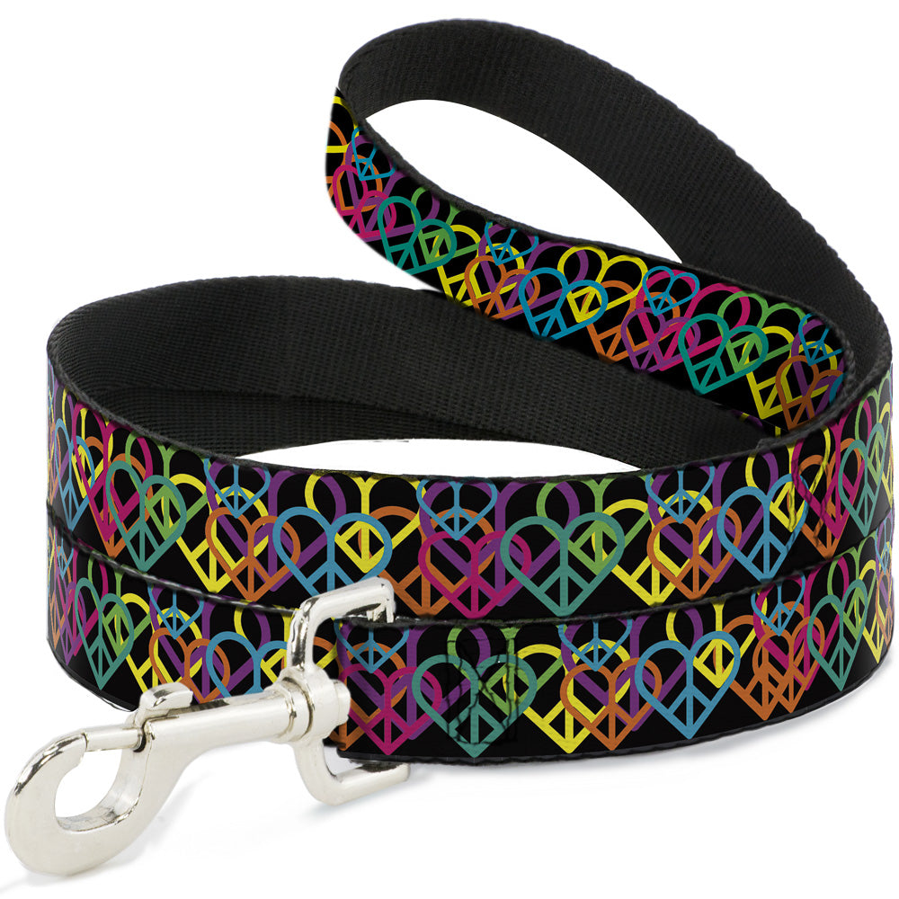 Dog Leash - Peace Hearts Stacked Black/Neon Dog Leashes Buckle-Down
