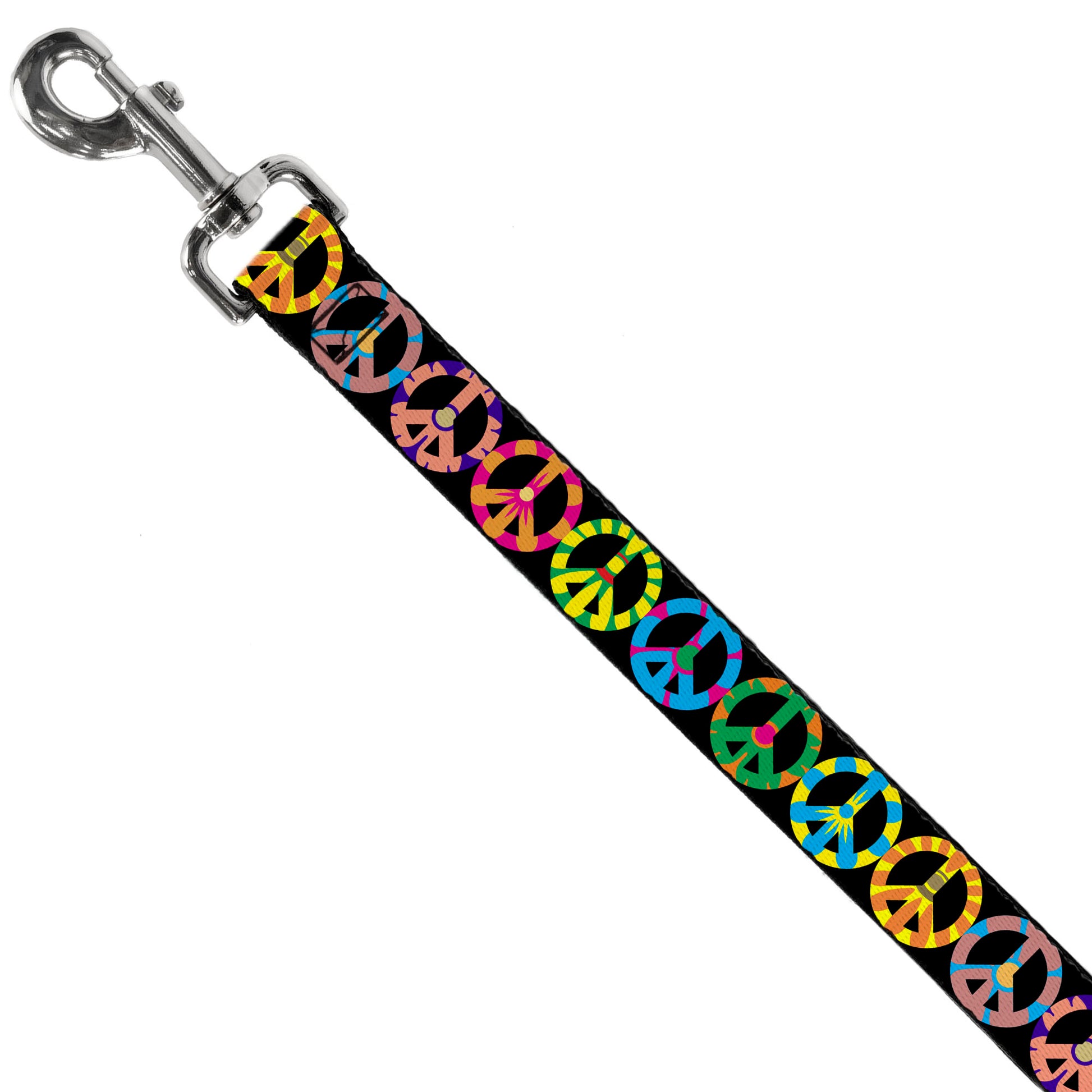Dog Leash - Peace Flowers Black/Multi Color Dog Leashes Buckle-Down
