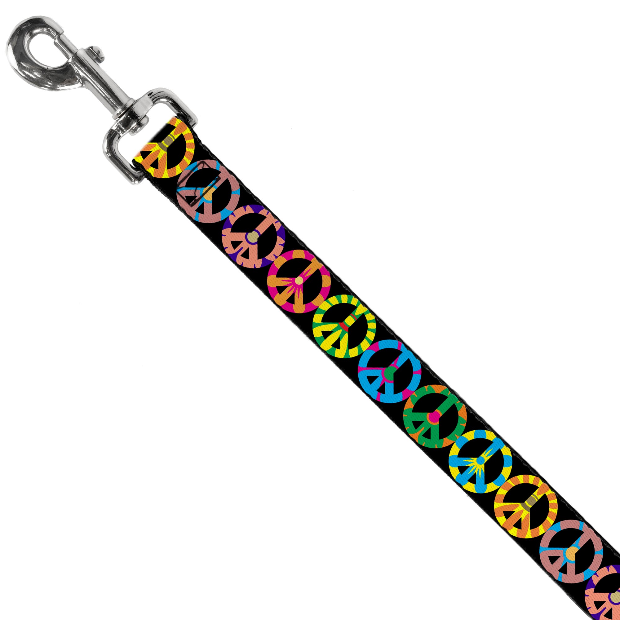 Dog Leash - Peace Flowers Black/Multi Color Dog Leashes Buckle-Down