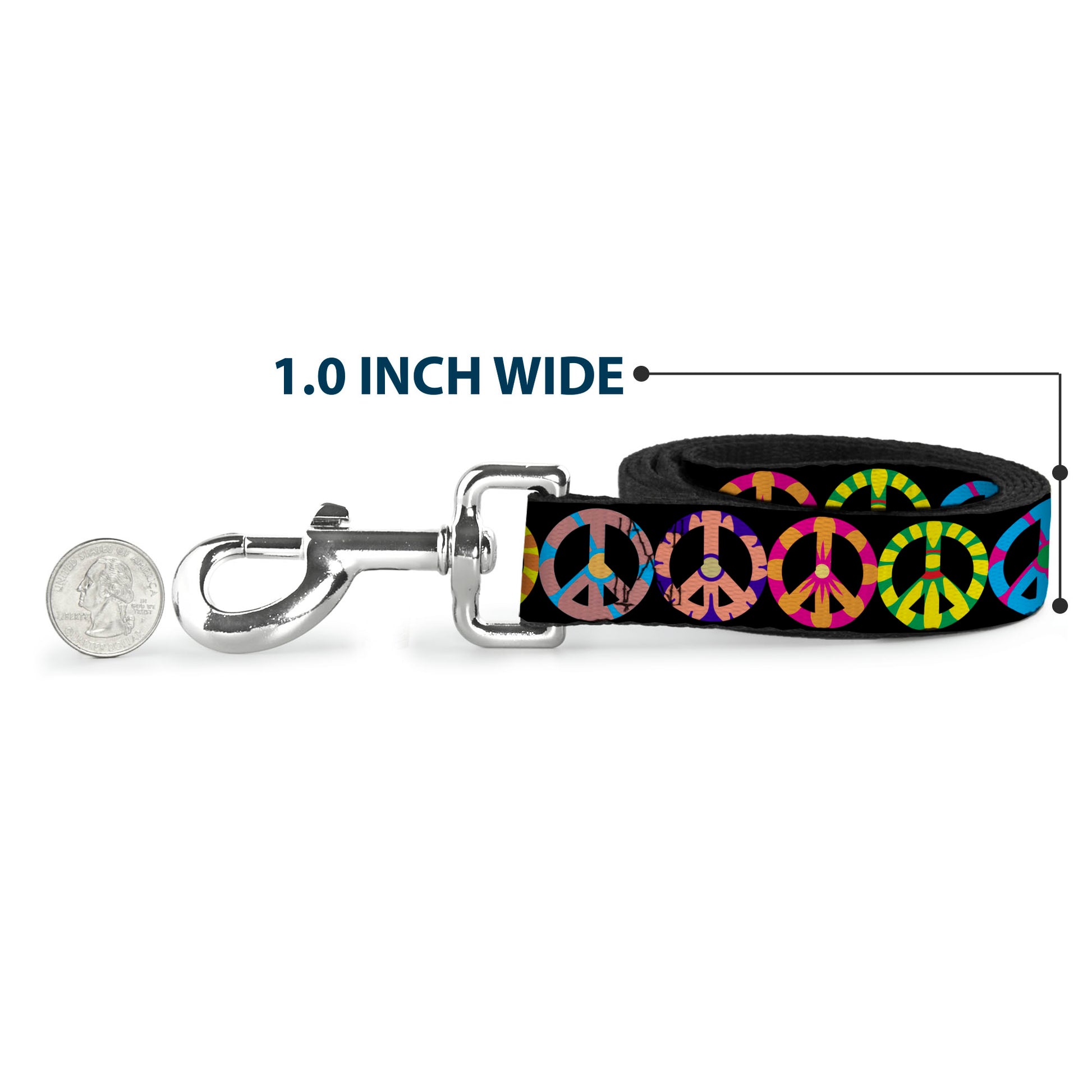 Dog Leash - Peace Flowers Black/Multi Color Dog Leashes Buckle-Down