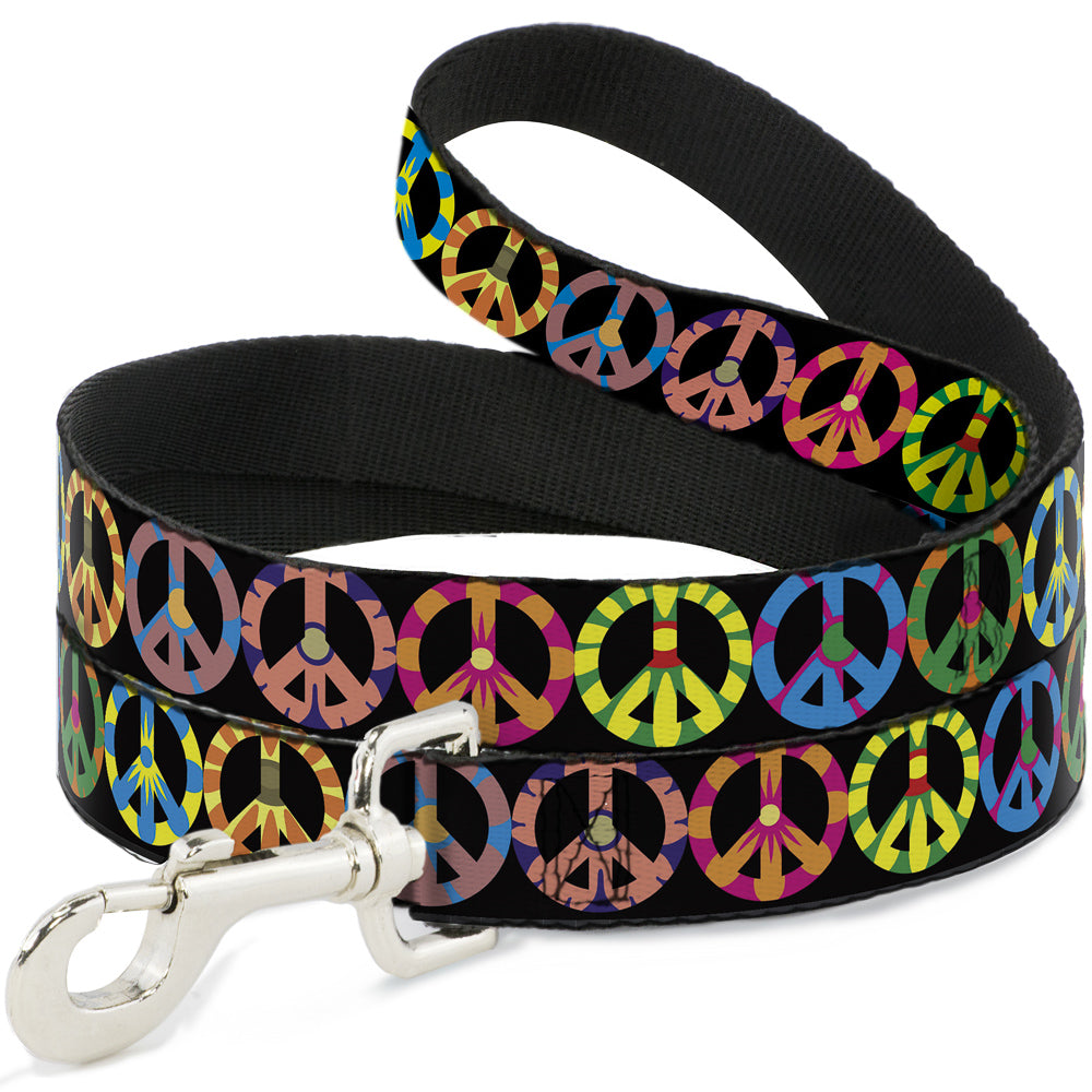 Dog Leash - Peace Flowers Black/Multi Color Dog Leashes Buckle-Down