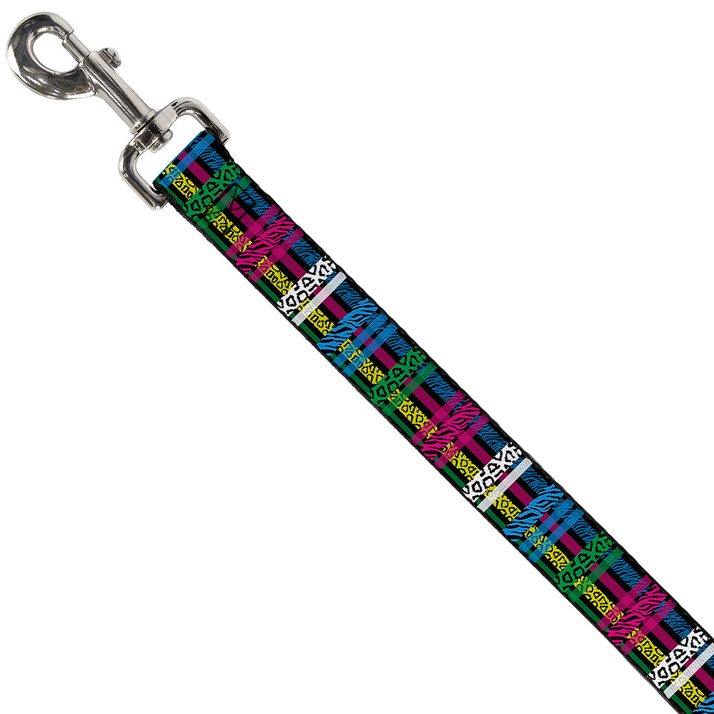 Dog Leash - Plaid Black/Neon Animal Skins Dog Leashes Buckle-Down